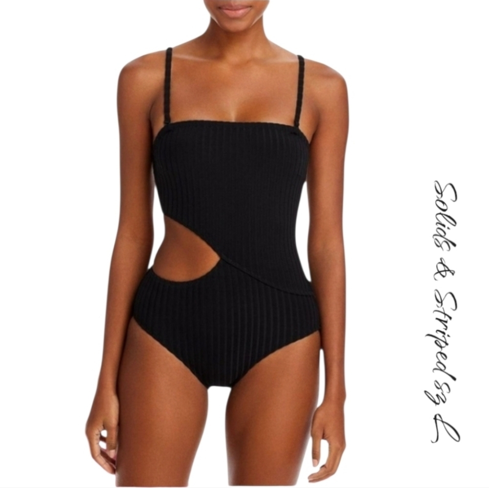 Solid & Striped The Cameron Ribbed Cutout One Piece Swimsuit Black L